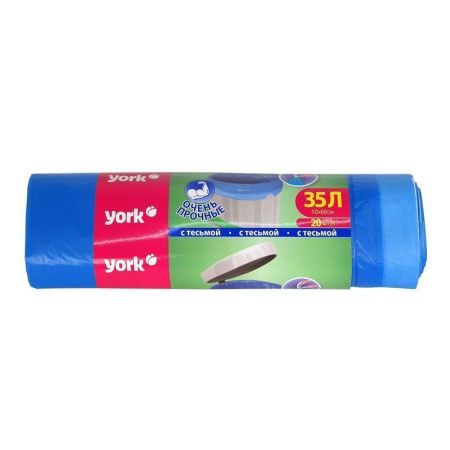 Пакеты для мусора 35л/20шт 15мкм полиэтилен с тесьмой YORK (30)