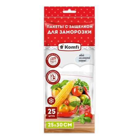 Пакеты для заморозки 25шт 25*30см ПЭ с защелкой Komfi (80) ВЫВОД