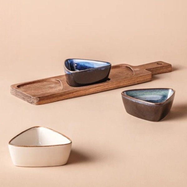 Менажница 3 секции 90мл керамика Breeze на дер.подставке 34*9.5*1,5см BRZ-02 (12)