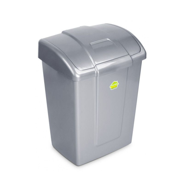 Контейнер для мусора 23л 332*269*452мм пластик ФОРТЕ серебристый с подвижной крышкой (5)