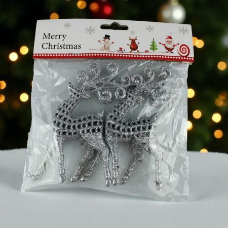 Игрушки новогодние на елку ОЛЕНЬ набор 2шт 14*6см пластик серебро OSHR20-313/JC-16470 (800)