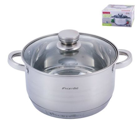 Кастрюля 5л нерж.сталь стекл.крышка 24см индукция арт. 4913 (4)