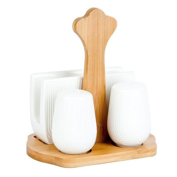 Набор для специй 3пр 15,5*11*17см фарфор Naturel на бамбук.подставке (30)