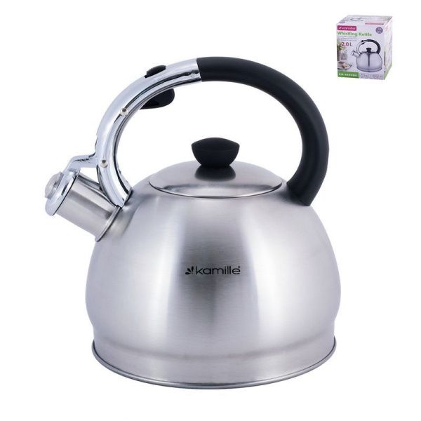 Чайник со свистком 2л нерж.сталь бакел.ручка черная индукция арт.0694BN (12)