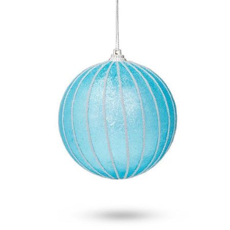 Игрушка новогодняя на елку ШАР 10см пластик полосатый голубой JC-15113 (216)
