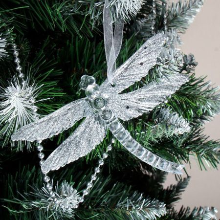 Украшение новогоднее Стрекоза серебряная 12,7*1,5*9см пластик LF-HHC23113W/S/G (700)