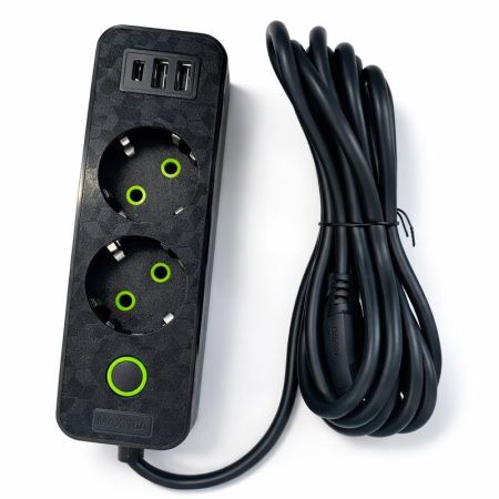 Удлинитель 2 гнезда пластик 5м с выключателем +3USB (80)