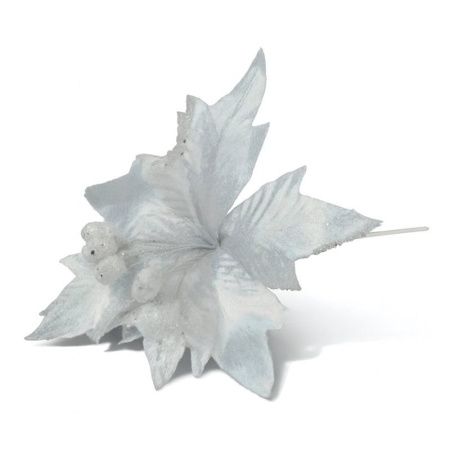 Украшение новогоднее Ветка 30см ПУАНСЕТТИЯ серебро F018104/JC-12501 (1200)