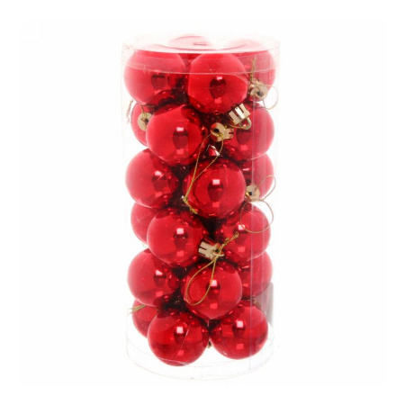 Игрушки новогодние на елку ШАР набор 24шт 3см пластик глянцевый красный (120)