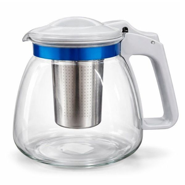 Чайник заварочный 1500мл стекло/пластик с мет.ситом белый (18)