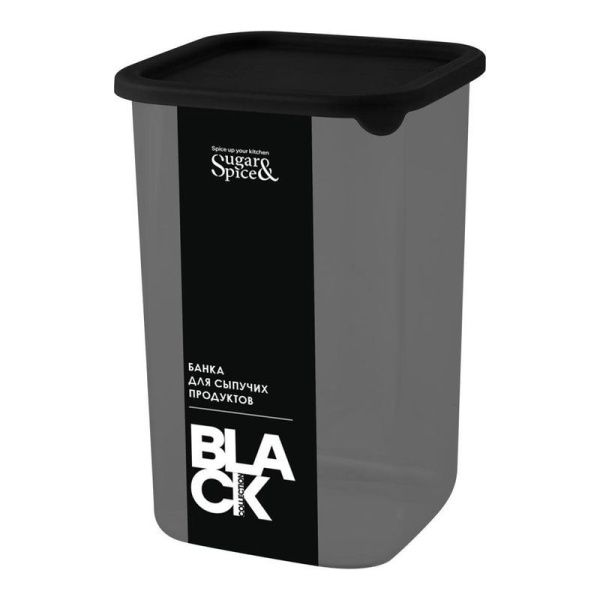 Банка для сыпучих продуктов 1,2л 10,5*10,5*16см пластик Sugar&Spice Black квадр. с гибк. кр. (9)