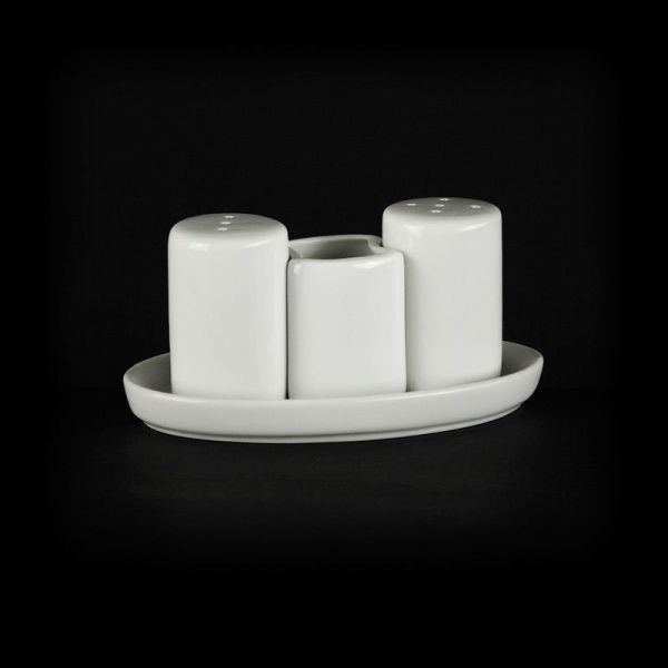 Набор для специй 3пр фарфор ЧАН ВЕЙВ КЛАССИК ИВОРИ овал. (соль, перец, зубочистки) LQ-QSP0009/2 фк0349 (60