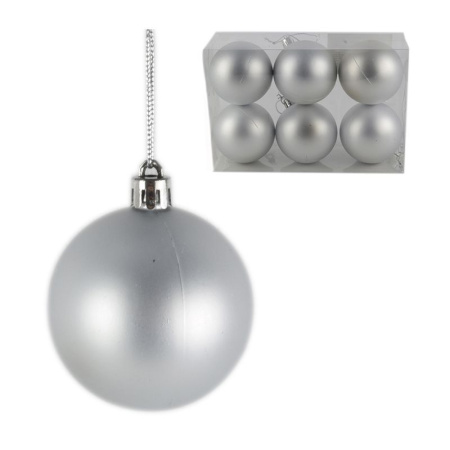 Игрушки новогодние на елку ШАР набор 6шт 8см пластик матовый (серебро) (64)