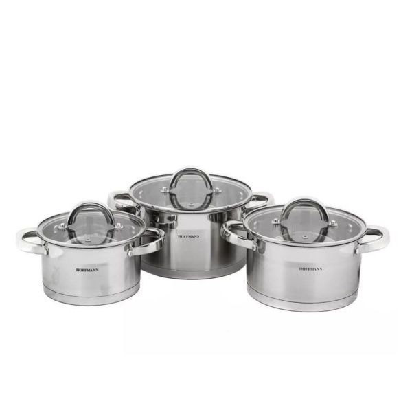 Набор кастрюль 3пр 1,9/2,7/3,6л нерж.сталь стекл.крышки 16/18/20см 5-ти сл.капс.дно (4)