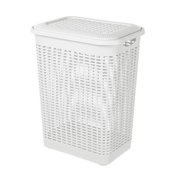 Корзина для белья 50л 42*31*56см пластик белая (6)