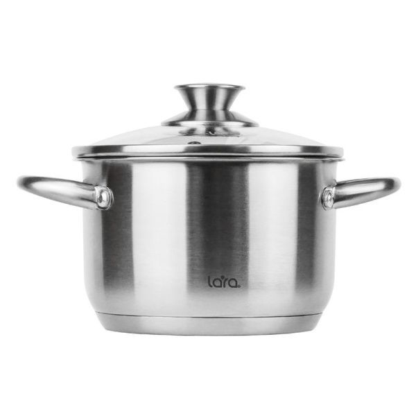 Кастрюля 3,9л 20*12,5см нерж.сталь АФИНА стекл. крышка капсулированное индукционное дно LR02-268