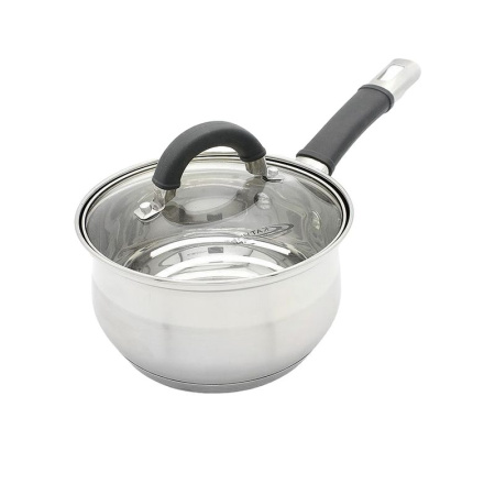 Ковш 1,9л нерж.сталь ИРИДА стекл.крышка d16см толщина стенок 0,5мм KT08-К (4)