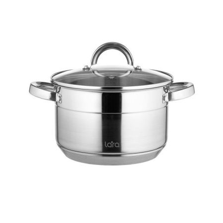Кастрюля 6,3л нерж.сталь Aurora стекл.крышка 24см капс.индукц.дно LR02-404 (4)