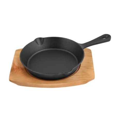 Сковорода 15см чугун литая ручка на дер.подставке TM MY REAL IRON COOK (12)
