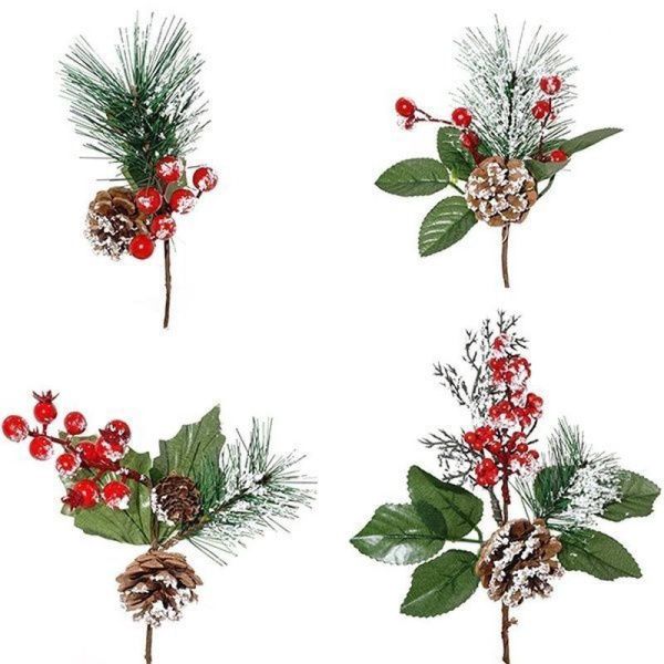 Декор новогодний Ветка заснеженная с красными ягодами 21см, 4 вида (48/480)