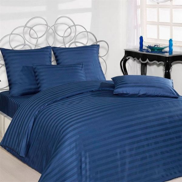 КПБ 2сп страйп-сатин (100% полиэстер) с европростынью №11 синий