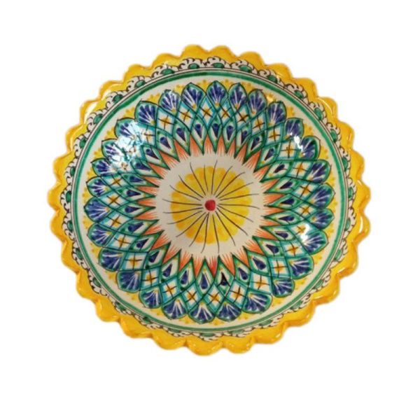 Фруктовница 23см керамика круглая каракалам желтая (13)