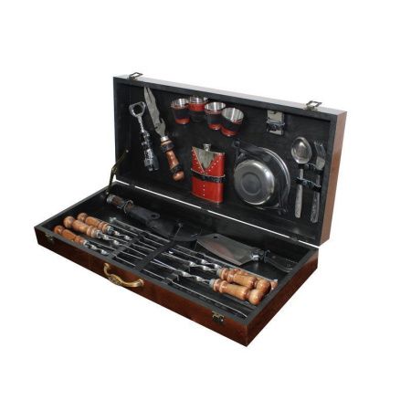 Набор походный №4-2 стандарт нерж.сталь в деревянном ящике большой 2К-687 -2 (1)