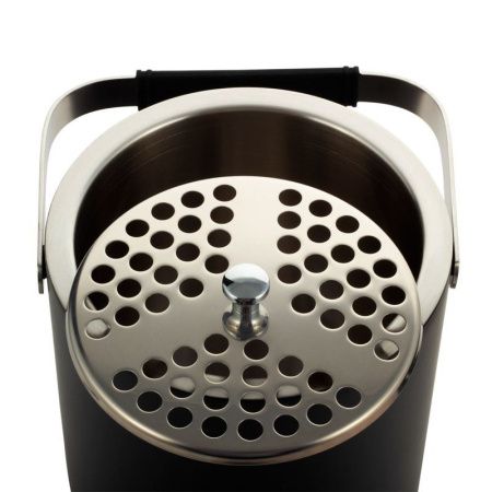 Ведерко для льда с крышкой 1,3л нерж.сталь щипцы, поддон с отверстиями, черный, арт. 7767 (12)