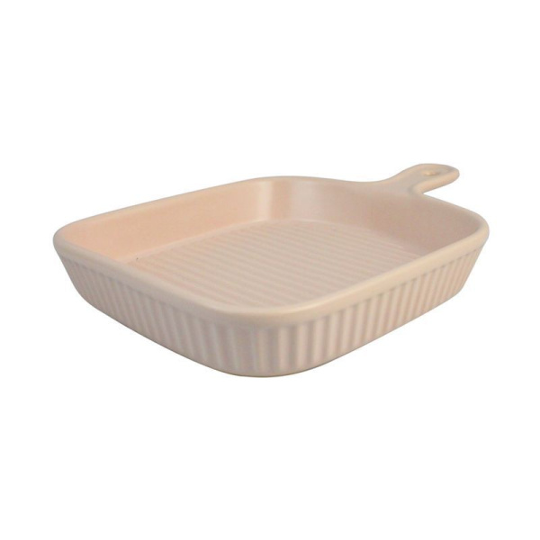 Форма для запекания фарфор 22,5*15,3*3,2см прямоугольная с ручкой бледно-роз. KP002-9/JC-14538 (48)