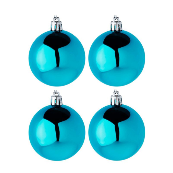 Елочные шары набор 4шт 8см пластик голубой (48)