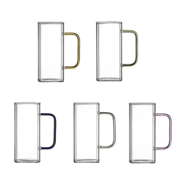 Кружка 300мл 60*135мм стекло квадратная с розовой ручкой JC-15593 (120)