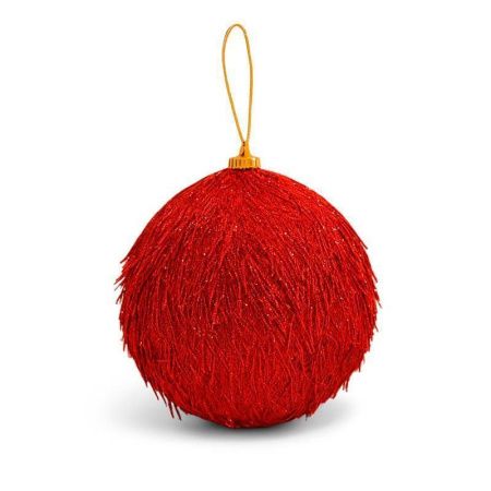 Игрушка новогодняя на елку ШАР 10см пластик пушистый красный JC-15028 (216)