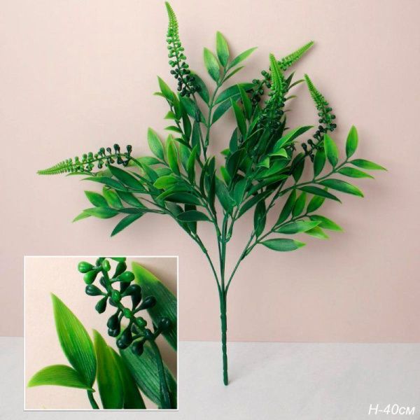 Декор Ветка зелени 40см пластик N-261 (2/150/600)