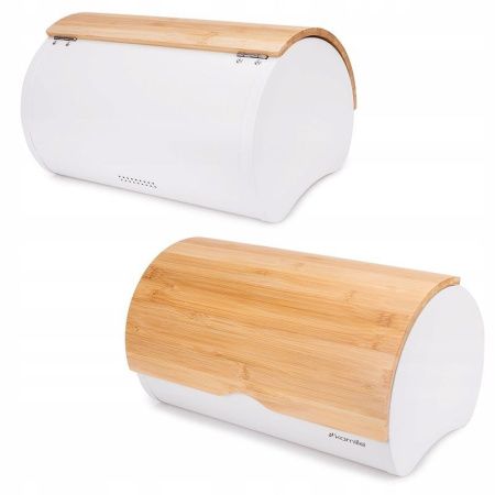 Хлебница 35,5*21,5*19,5см + емкость для хранения 3шт 10*11,5см нерж.сталь/бамбук арт.1121 (4)