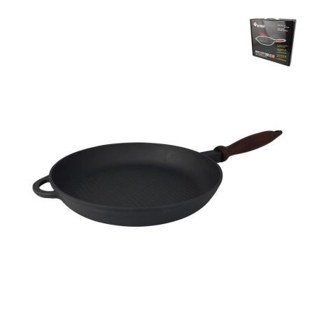 Сковорода 26см h4см чугун рифленая с несъемной деревянной ручкой (5)