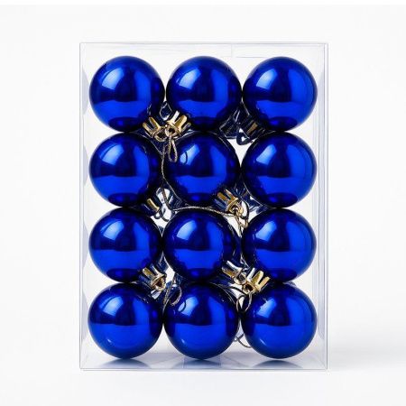 Игрушки новогодние на елку ШАР набор 24шт 4см пластик глянцевый синий (120)