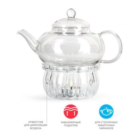 Подставка-подогреватель для чайника 13,5*8см стекло/нерж.сталь BA-002 (30)