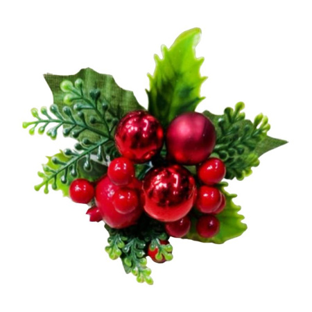 Украшение новогоднее Ветка 20*13см ПУАНСЕТТИЯ с шарами красными и гранатом OSTVR024300/JC-16438 (288