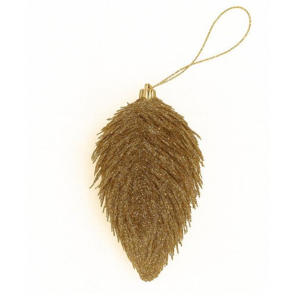 Игрушка новогодняя на елку СОСУЛЬКА 11*5,5см пластик пушистый золотой JC-15031 (450)