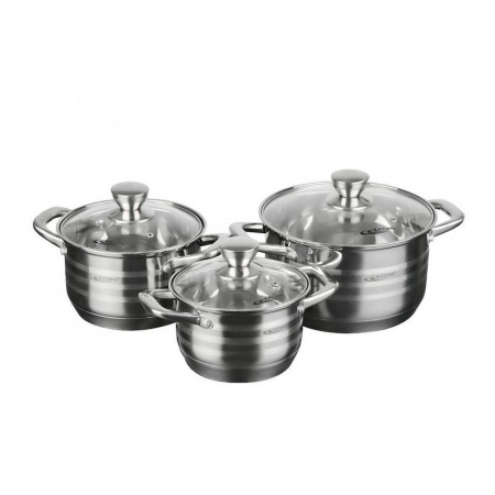 Набор кастрюль 3пр 1,8/2,5/3,5л нерж.сталь ЭЛИС стекл.крышка индукция KT16-B (2)