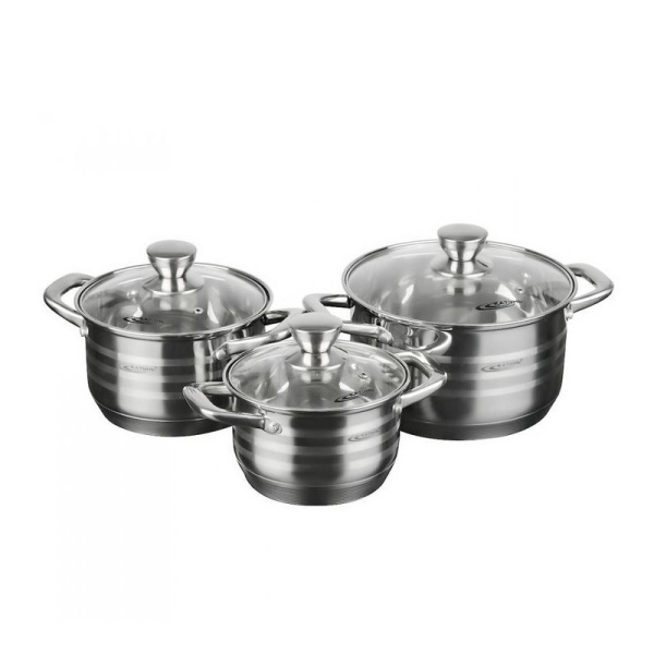 Набор кастрюль 3пр 1,8/2,5/3,5л нерж.сталь ЭЛИС стекл.крышка индукция KT16-B (2)