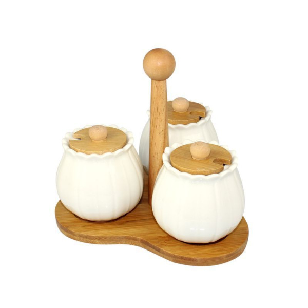 Набор для специй 3пр фарфор на бамбук.подставке 19*16см подар.уп Ja7585/JC-14171 (16)