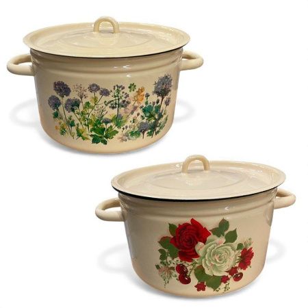 Кастрюля 8,5л эмаль ванильная с рис. 21-1620/4 (2)