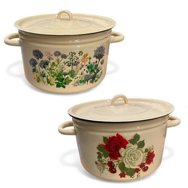 Кастрюля 8,5л эмаль ванильная с рис. 21-1620/4 (2)