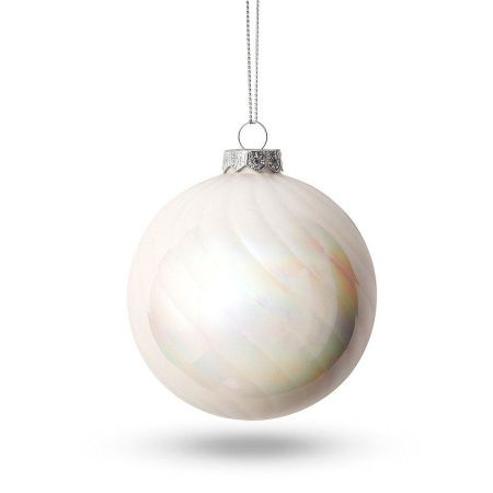 Игрушка новогодняя на елку ШАР 8см стекло белый перламутр (96) JC-17163