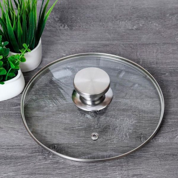 Крышка 20см стекло с нерж.сталь ручкой, метал.ободком VDX-20 (50)