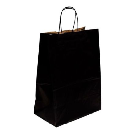 Пакет бумажный с кручеными ручками 26*35*15см черный (200)