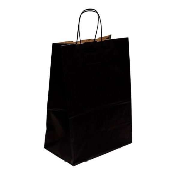 Пакет бумажный с кручеными ручками 26*35*15см черный (200)