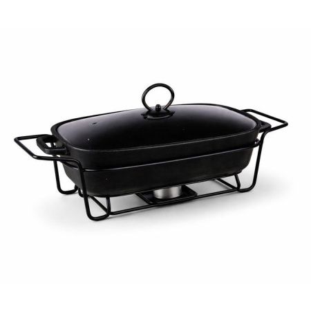 Мармит 2,5л керамика прямоугольный (стекл.крышка, мет.подставка) 43*21,5*11см черный (4)