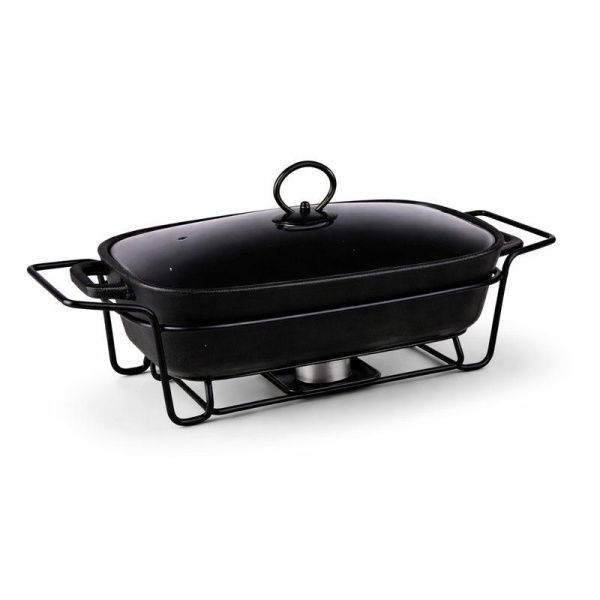 Мармит 3,5л керамика прямоугольный (стекл.крышка, мет.подставка) 49*26,5*12см черный (4)